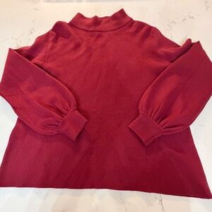 Fate Mock Neck Red Sweater Women’s Oversized Bubble Sleeve-Small